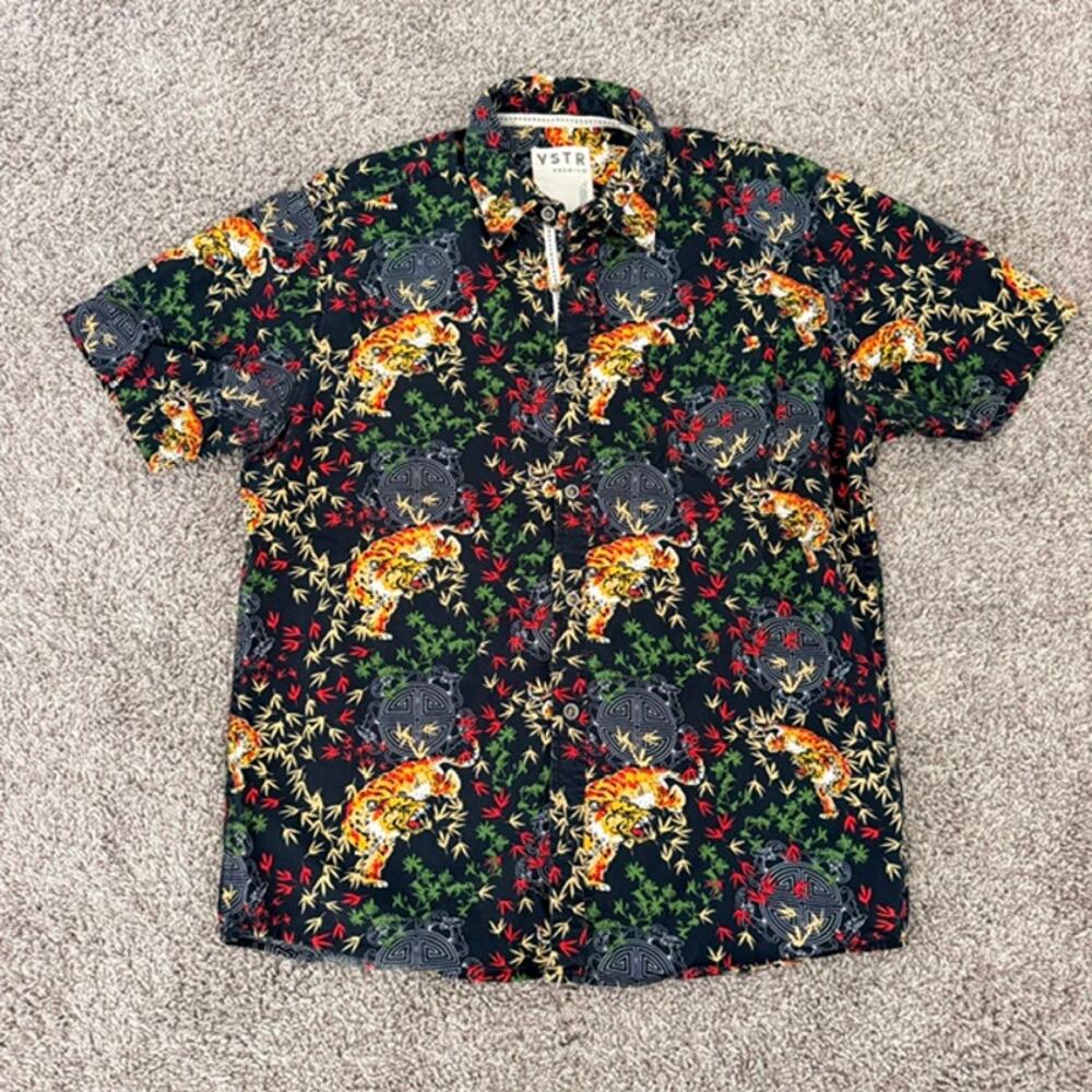 VSTR Premium Camp Shirt Hawaiian Short‎ Sleeve Top Tiger Print Men's Large